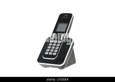modern cordless landline dect phone with charging station isolated on white Stock Photo
