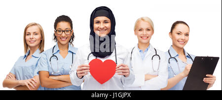 group of doctors with red heart and clipboard Stock Photo