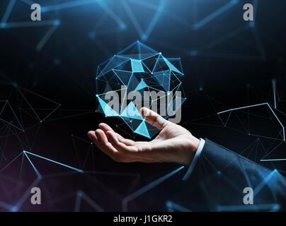 close up of businessman hand with hologram Stock Photo