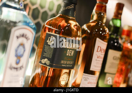 Tullamore D.E.W., a triple distilled, triple blend Irish whiskey. Stock Photo