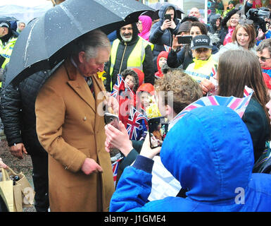 Prince Charles visited the historic town of Clitheroe, Lancashire. he walked up the main high street where there was a food market selling local produce.  Featuring: Prince Charles Where: Liverpool, United Kingdom When: 21 Mar 2017 Credit: Tim Edwards/WENN.com Stock Photo