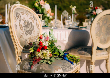 Wedding Bouquet on the couch Stock Photo
