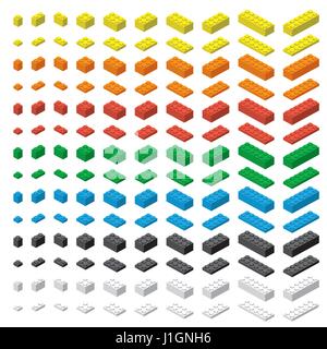Children brick toy simple colorful bricks isolated on white background Stock Vector