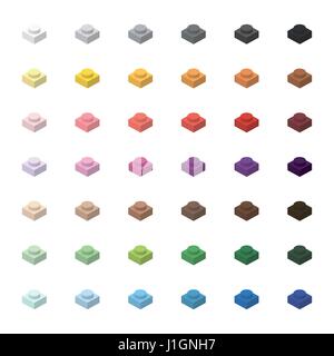 Children brick toy simple colorful bricks 1x1 low, isolated on white background Stock Vector