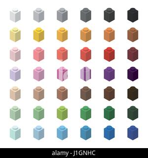 Children brick toy simple color spectrum bricks 1x1 high, isolated on white background Stock Vector