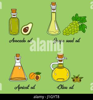 4 cooking oils in cute sketchy bottles Stock Vector