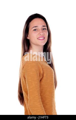 Happy teenger girl with sixteen years old looking at camera isolated on a white background Stock Photo