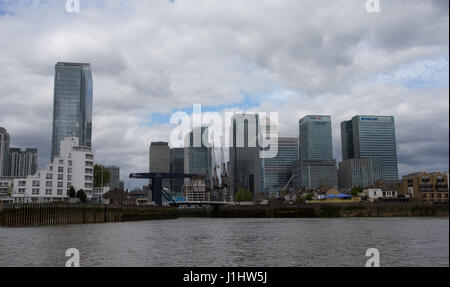 General View GV of Canary Wharf, a major business district located in E14, Tower Hamlets, East London. It is one of the United Kingdom's two main fina Stock Photo