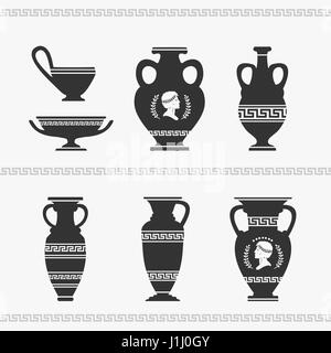 Greek Vase Set Vector Illustration Stock Vector