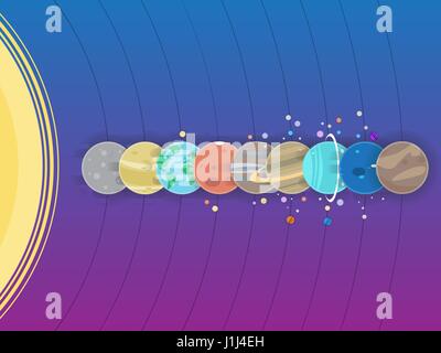 Solar system - planets, comet, satellite of the planets flat illustration Stock Vector