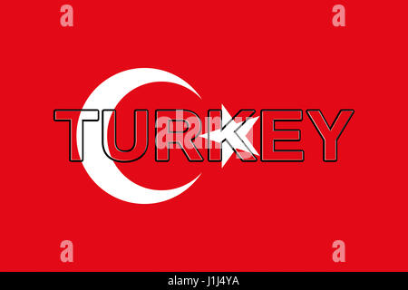 Illustration of the national flag of Turkey with the country written on the flag Stock Photo