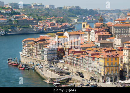 Ribeira Porto Portugal, view of the historic old town waterfront buildings of the Ribeira district along the Douro River in the centre of Porto. Stock Photo