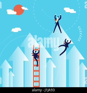 Business growth concept illustration, businessmen team climbing positive direction to success. EPS10 vector. Stock Vector