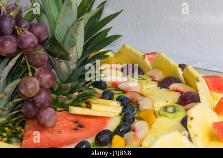 compositions of fresh fruit cut for buffets. typical summer fruits of Sicily, refreshing and healthy. Stock Photo