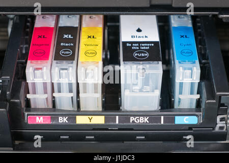 ink cartridges inside printer - open ink printer Stock Photo