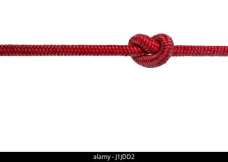 red rope with knot - knotted rope on white background Stock Photo
