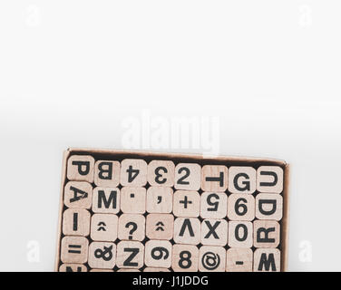 letters and numbers on wooden cubes - communication concept Stock Photo