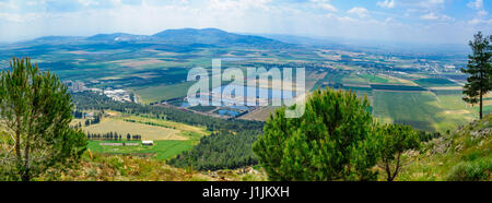 Panorama of the Jezreel Valley landscape, viewed from Mount Precipice. Northern Israel Stock Photo