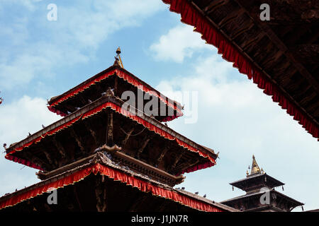 One of the multi-level pagodas that survived the 2015 earthquake in Durbar Square, Kathmandu. Stock Photo