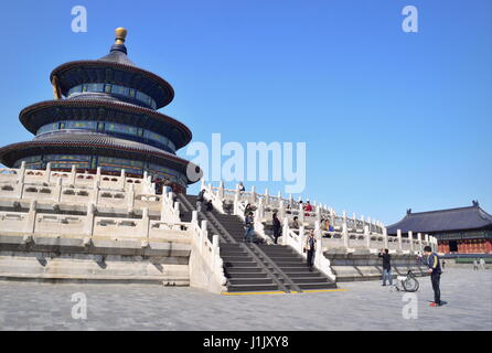 Beijing landmark Temple of Heaven staircase and marble stone base - Clear blue sky Stock Photo