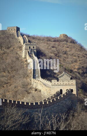 Winding path climbing up the Great Wall of China, Mutianyu, Beijing Stock Photo