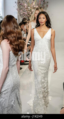 New York, USA. 20th April, 2017. Models walk the runway at the Theia runway show during New York International Bridal Week at the Theia Showroom, Manhattan Credit: Sam Aronov/Alamy Live News Stock Photo