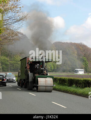 Lancashire, UK. 21st April, 2017. Steam roller on the way to the rally Lancashire UK Credit: Colin Wareing/Alamy Live News