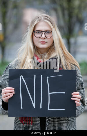 Bydgoszcz, Poland. 21st April, 2017. Agata Polcyn, journalist for the countrys second largest newspaper Gazeta Wyborcza and initiator of a rally against domestic abuse by a local politician. Credit: Jaap Arriens/Alamy Live News Stock Photo