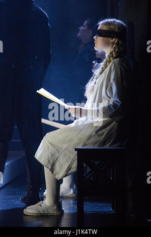 London, UK. 21 April 2017. Photocall for the World Premiere of The Braille Legacy, a new musical inspired by the story of Louis Braille, the inventor of a system of reading and writing for use by the blind or visually impaired. Directed by Thom Southerland with Jack Wolfe as Louis Braille, Jason Broderick as Gabriel Gauthier and Jerome Pradon as Dr Pignier. © Bettina Strenske/Alamy Live News Stock Photo