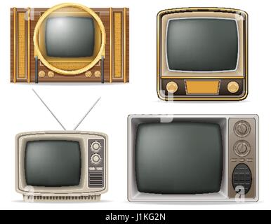 tv old retro vintage set icons stock vector illustration isolated on white background Stock Vector