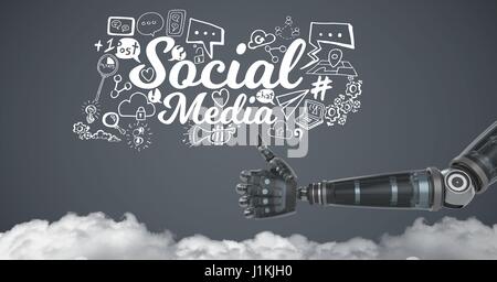 Digital composite of Android hand thumbs up with social media graphics drawings Stock Photo