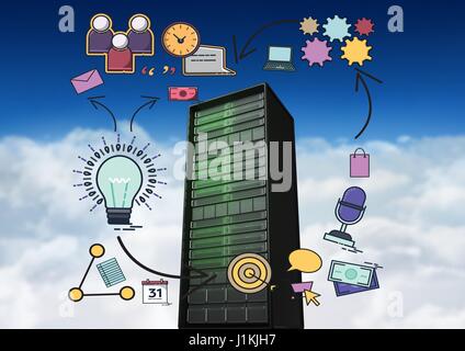 Digital composite of Composite image of data server and drawings Stock Photo
