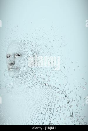 Digital composite of 3D male shaped binary code against light blue background Stock Photo