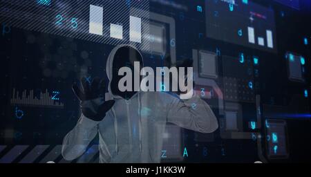 Digital composite of Digital composite image of hacker touching screen Stock Photo