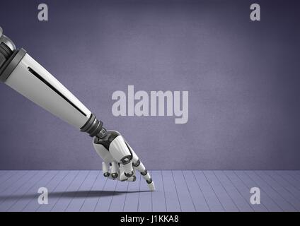 Digital composite of Android Robot hand pointing with purple background Stock Photo