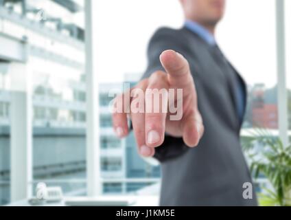 Digital composite of Composite image of smiling businessman standing Stock Photo