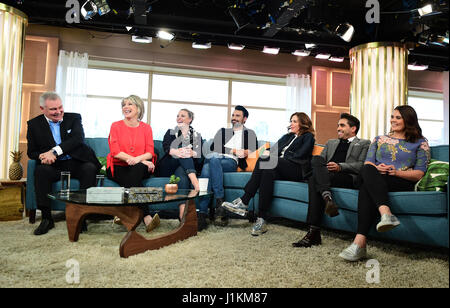 (left to right) Eamonn Holmes, Ruth Langsford, Sharon Marshal, Rylan Clark-Neal, Trinny Woodal, Dr Ranj Singh and Bryony Blake attend the launch of This Morning Live at The London Television Centre, London. Stock Photo