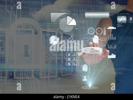 Digital composite of Woman in the machines room unblocking Stock Photo