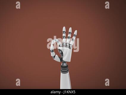 Digital composite of Android Robot hand gesture OK with brown background Stock Photo