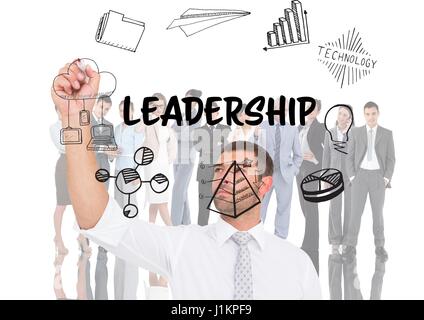 Digital composite of Leadership graphic in front of business people Stock Photo