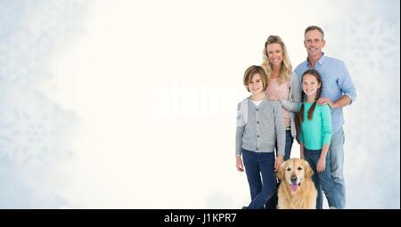 Digital composite of Portrait of smiling family with dog Stock Photo