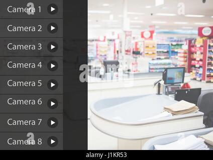 Digital composite of Security Camera supermarket App Interface Stock Photo