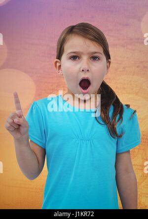 Digital composite of Girl pointing against map with bokeh Stock Photo