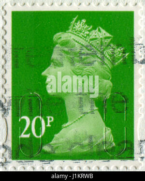 GOMEL, BELARUS, APRIL 20, 2017. Stamp printed in UK shows image of  The Elizabeth II has been Queen of the United Kingdom, Canada, Australia, and New  Stock Photo