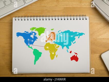 Digital composite of Colorful Map on a notepad Stock Photo