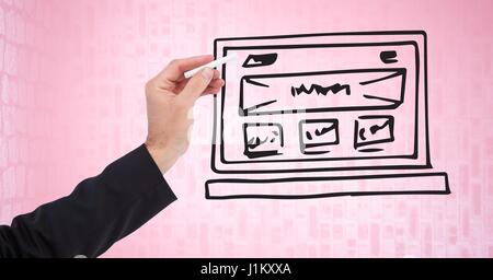 Digital composite of Digital composite image of hand drawing mock ups of website Stock Photo