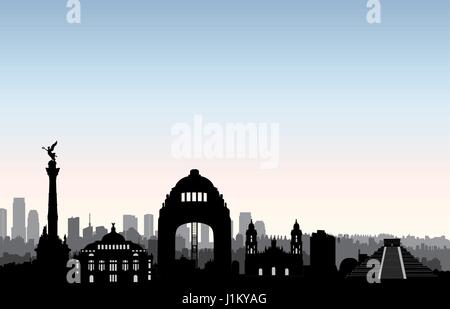 Mexico city skyline. Cityscape silhouette with landmarks. Travel Mexico background Stock Vector