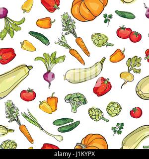 Food ingredient seamless watercolor pattern. Vegetable background. Farm fresh food ornamental decor Stock Vector
