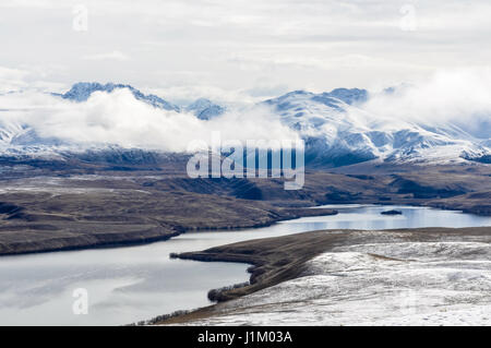 View of Lake Tekapo from above, Southern Island of New Zealand Stock Photo