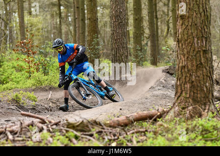 Mountain biking in Surrey hills - action shot Stock Photo